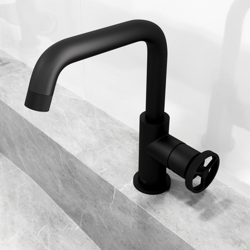 VIGO Cass 9" H Single Handle Single Hole Bathroom Faucet, Matte Black, Without Extras