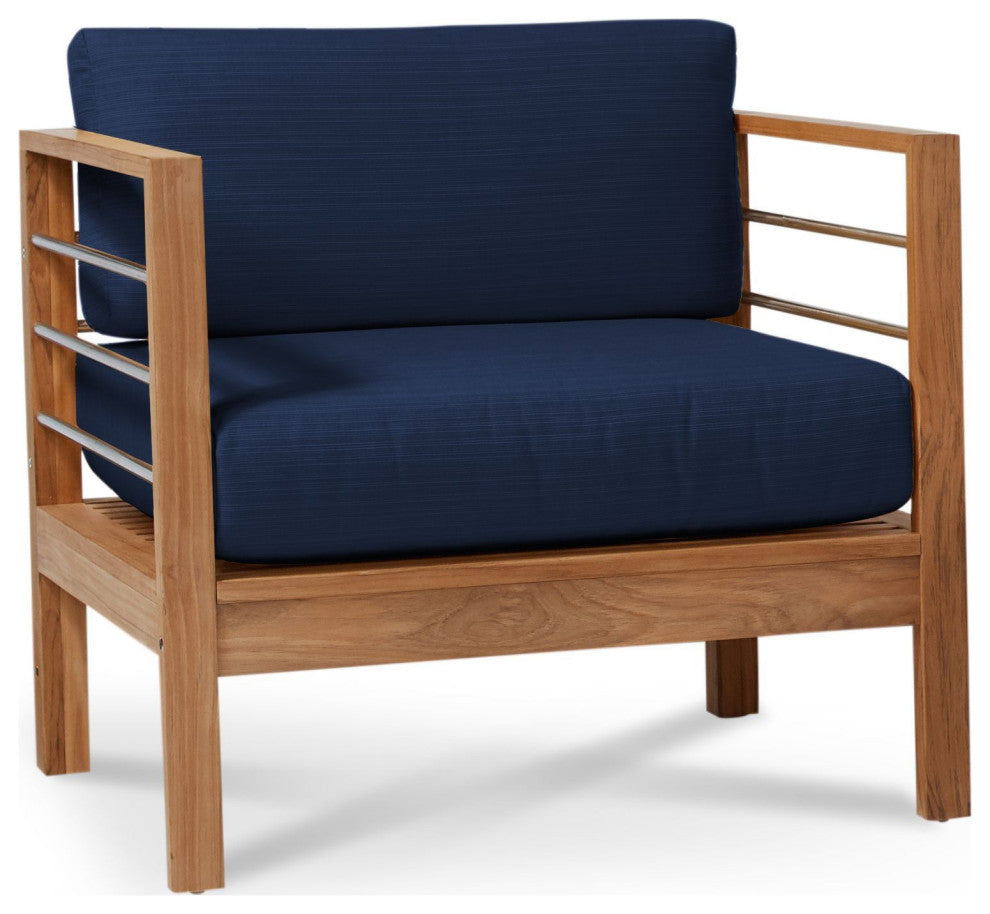 SoHo 4-Piece Teak Outdoor Patio Deep Seating Set with Sunbrella Navy Cushions