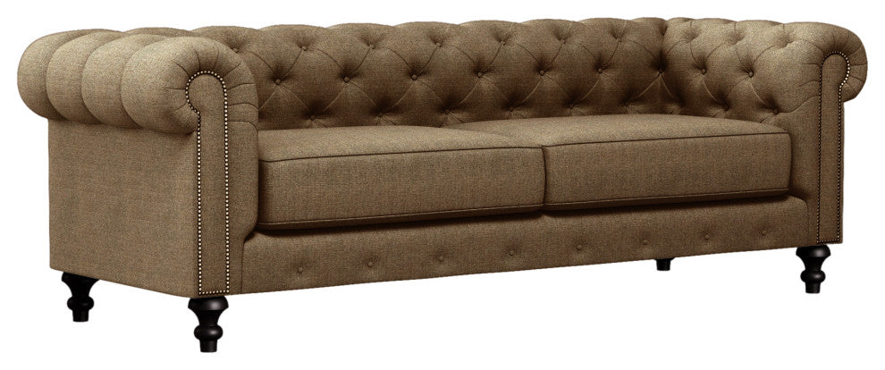 Nativa Interiors London 90" Sofa, Brown, Classic Depth