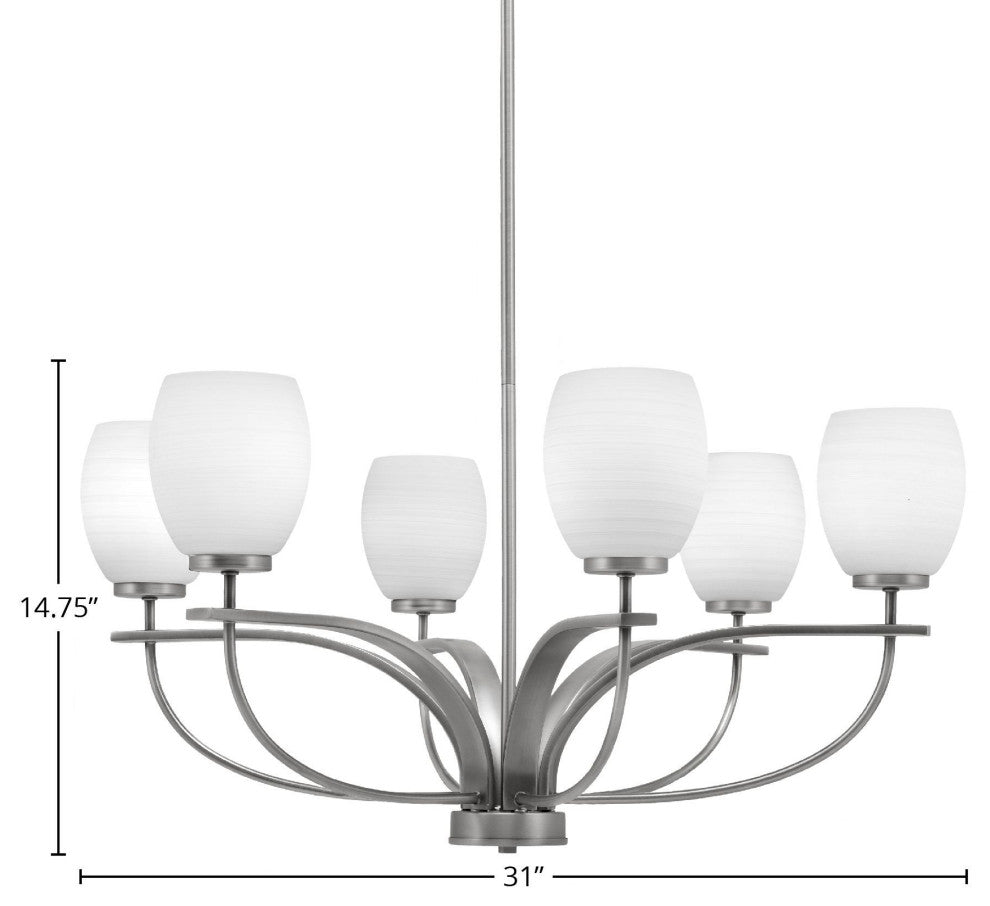 Cavella 6-Light Chandelier, Graphite, 5" White Linen Glass