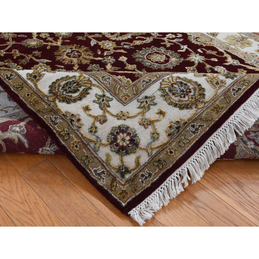 Red Rajasthan Design Half Wool and Half Silk Hand Knotted Rug 5'1" x 7'1"