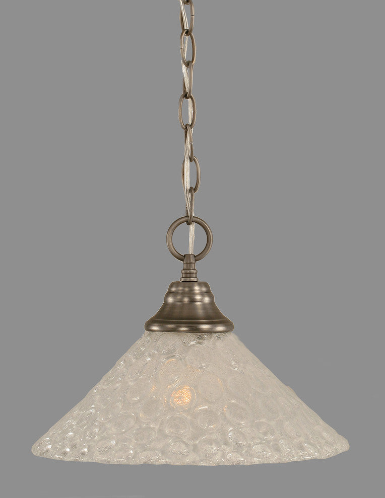 Chain Hung Pendant In Brushed Nickel, 12" Italian Bubble Glass
