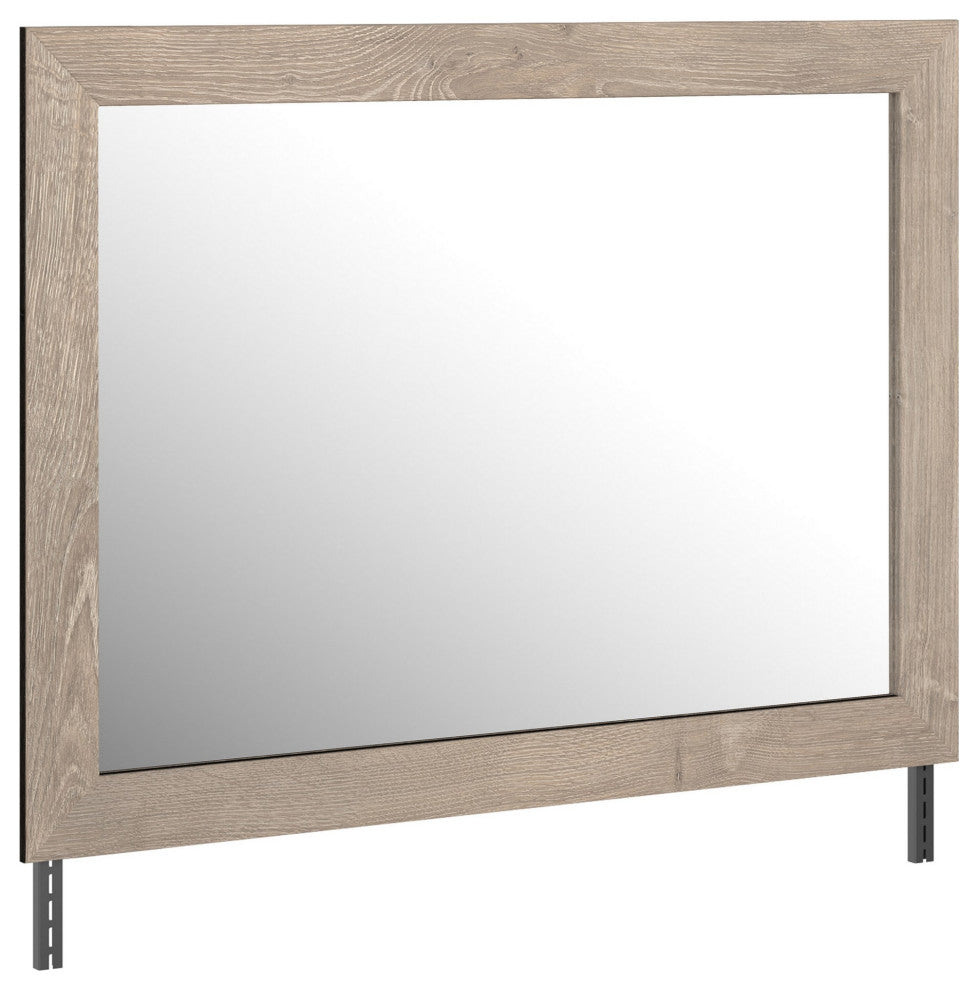 Benzara BM241904 Bedroom Mirror With Grains and Rectangular Encasing, Oak Brown