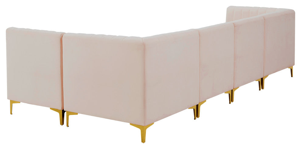 Alina Velvet Modular L-Shaped Modular Sectional, Pink, 5-Piece: 3 Armless Chair, 2 Corner Chair