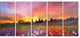 Field of Poppy Dandelion and Daisy, Floral Canvas Artwork, 60"x28", 5 Panels