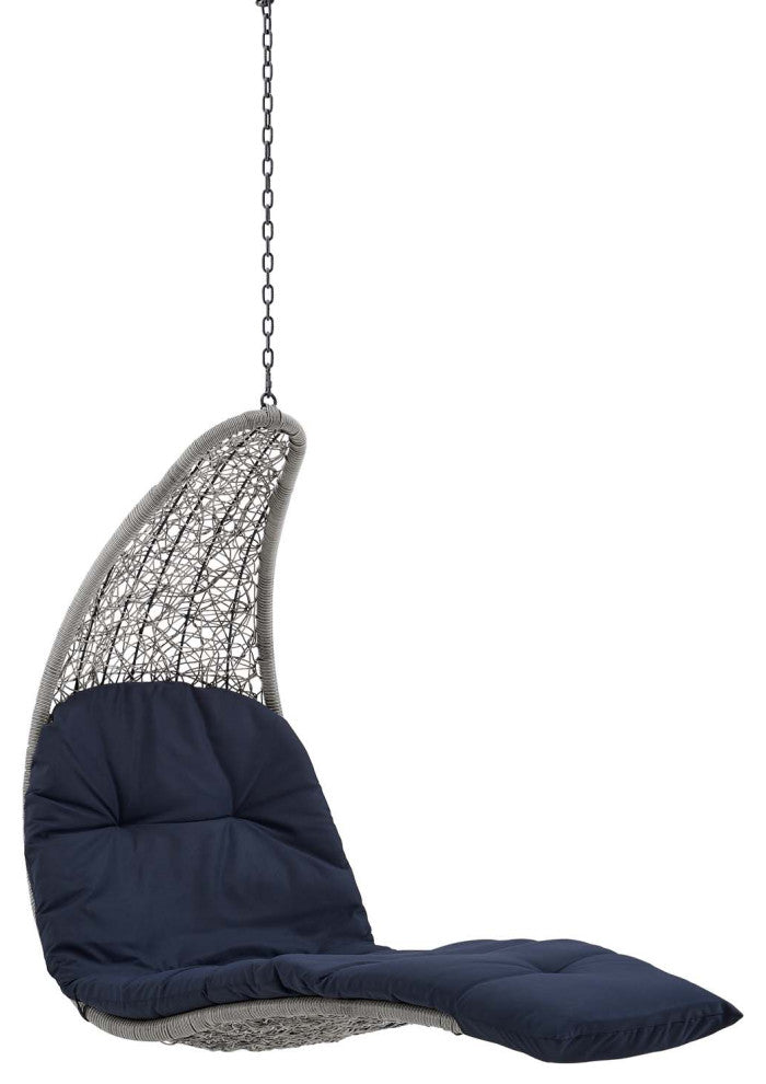 Outdoor Patio Hanging Chaise Lounge Outdoor Patio Swing Chair, Light Gray Navy