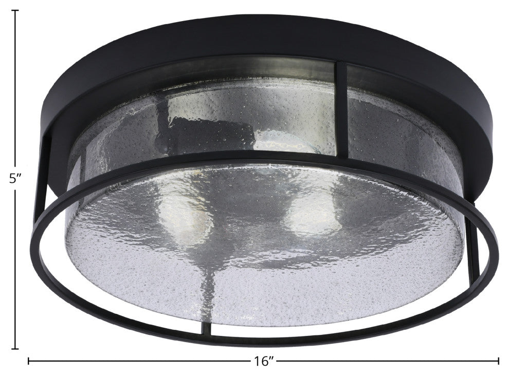 16" 3-Light Flush Mount Light, Matte Black, Smoke Bubble Glass