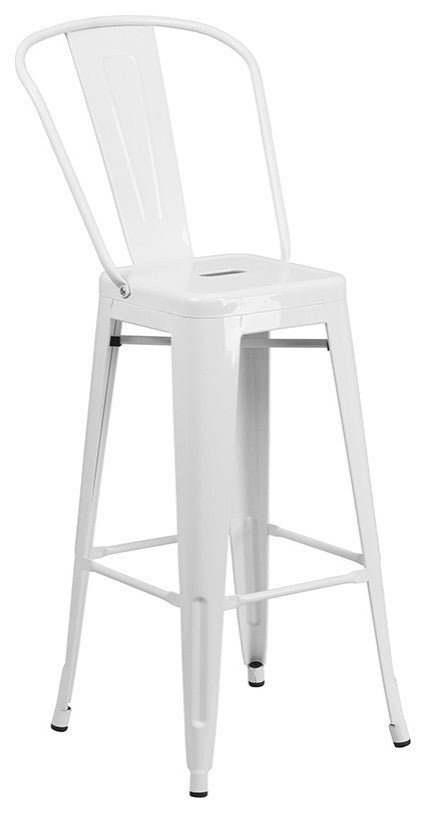 30" Round White Metal Indoor-Outdoor Bar Table Set with 2 Cafe Stools