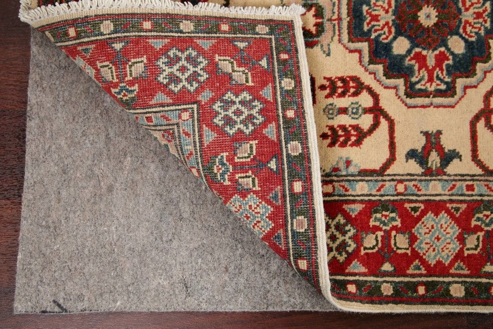 Pakistani Kazak Traditional Oriental Area Rug Hand-Knotted, Beige, 3'8"X2'8"