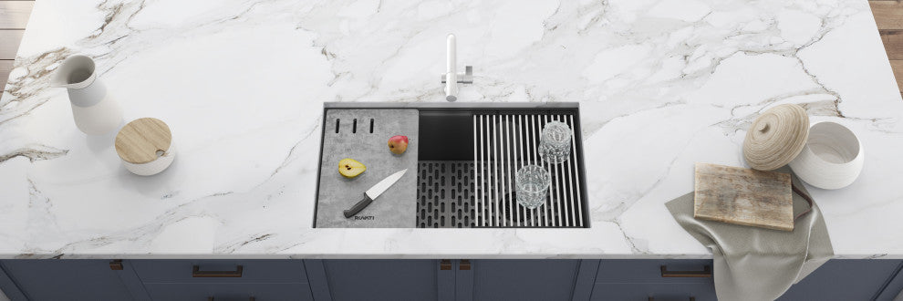 33-in Undermount Workstation Granite Kitchen Sink Urban Gray - RVG2302UG
