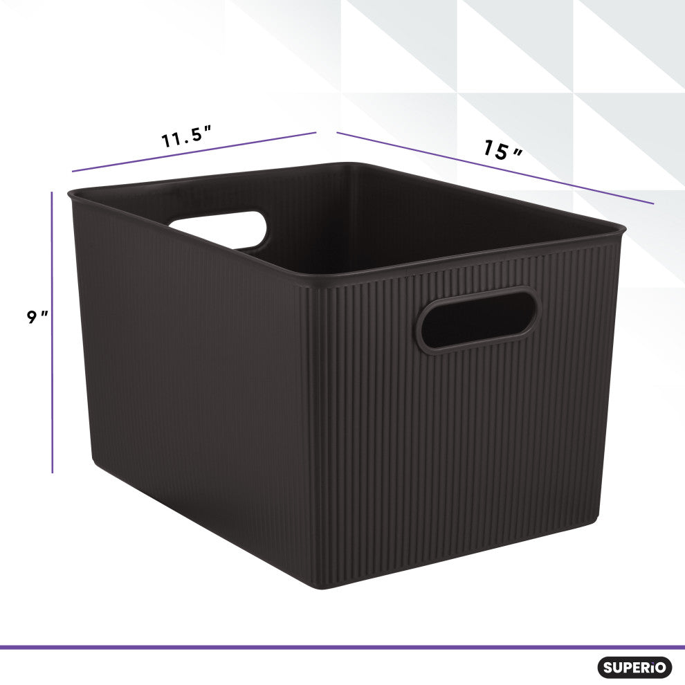 Superio Ribbed Storage Bin, Plastic Storage Basket, Brown, 22 L