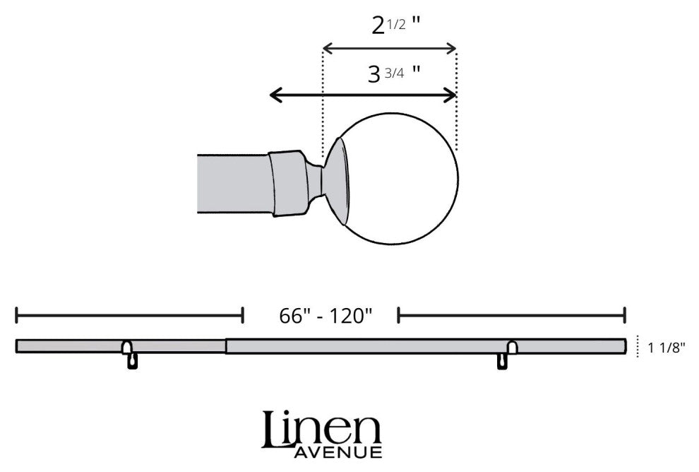 Linen Avenue Grey Stone Single Curtain Rod Set,66 to 120-Inch,Polished Nickel