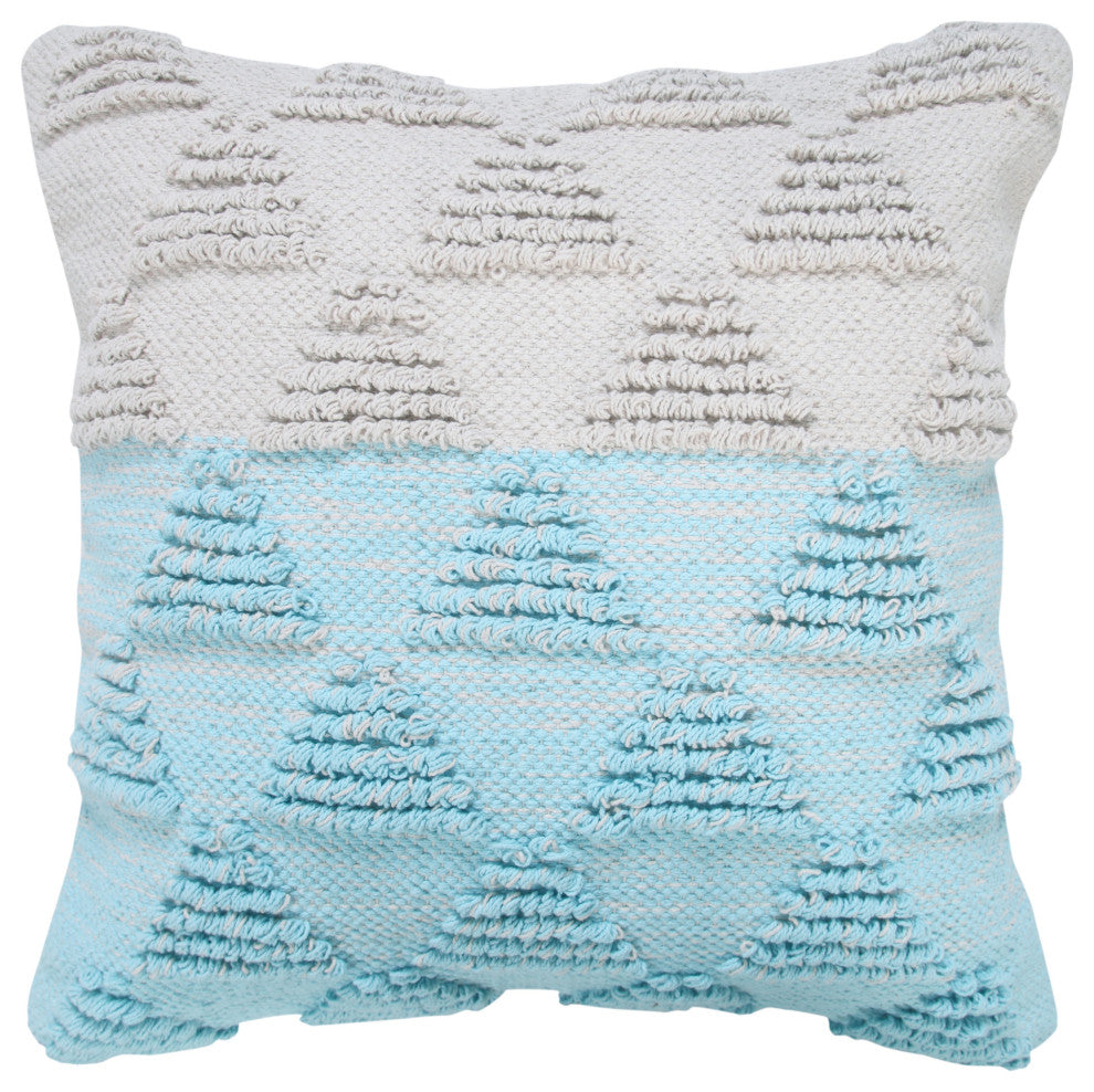 Ox Bay Handwoven Blue/White Geometric Organic Cotton Pillow Cover, 20"x20"