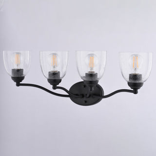 Bellwood 13.5" 2-Light Traditional Nickel Bathroom Vanity Fixture, Glass Shade, Matte Black, 4-Light