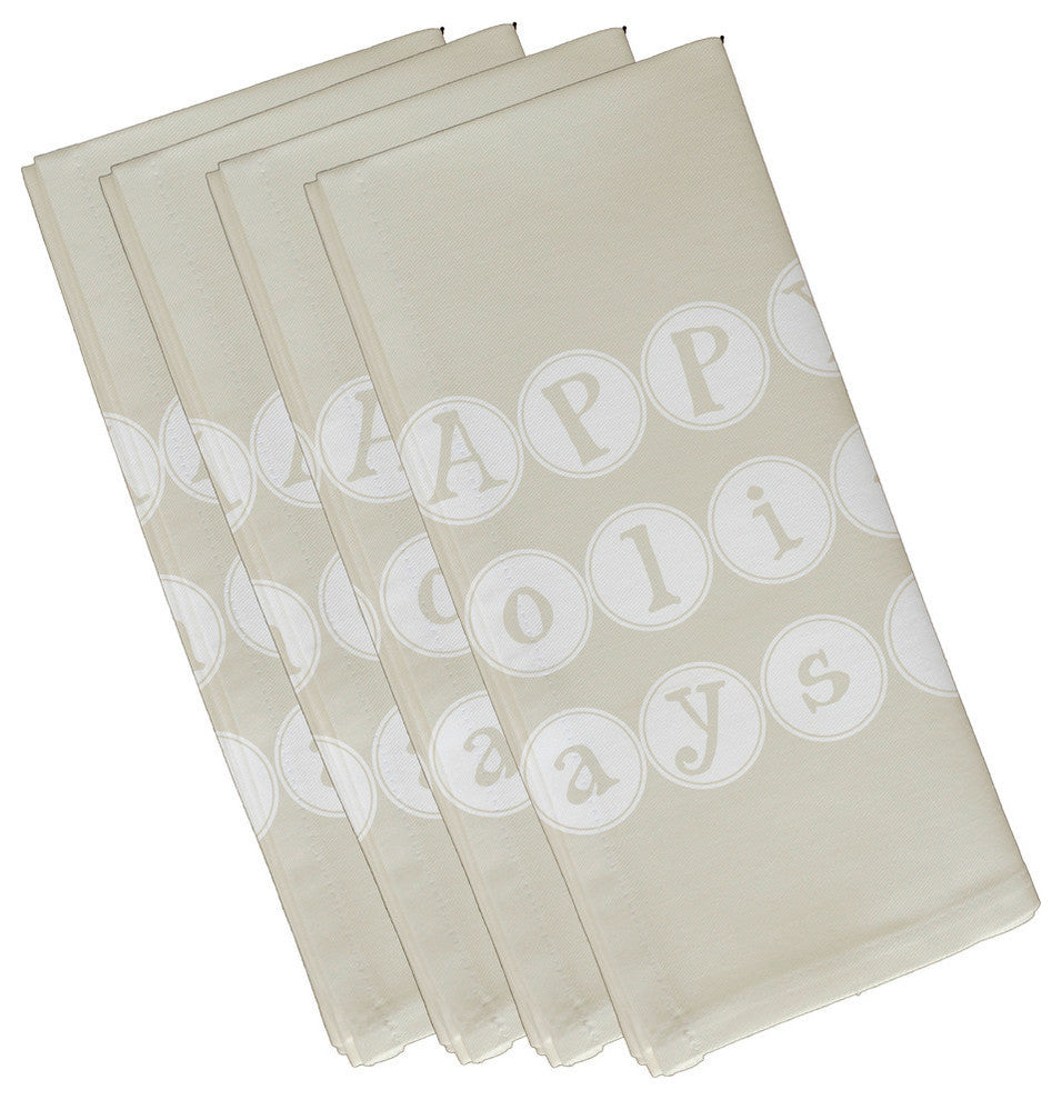 Happy Holidays, Word Print Napkin, Cream And Off White, Set of 4