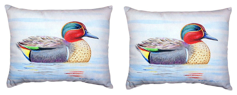 Pair of Betsy Drake Green Wing Teal No Cord Pillows 16 Inch X 20 Inch