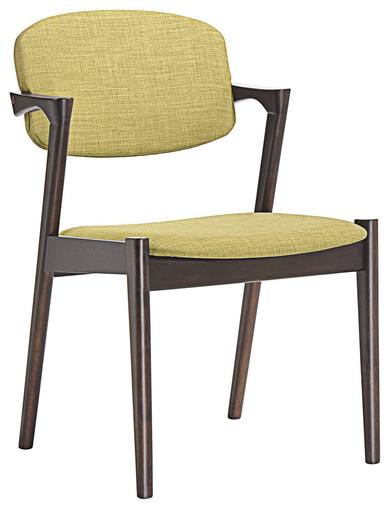 Modern Urban Contemporary Dining Armchair, Brown Green Wood Fabric
