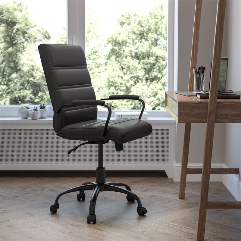 Flash Furniture Leather Mid-Back Office Swivel Chair in Black