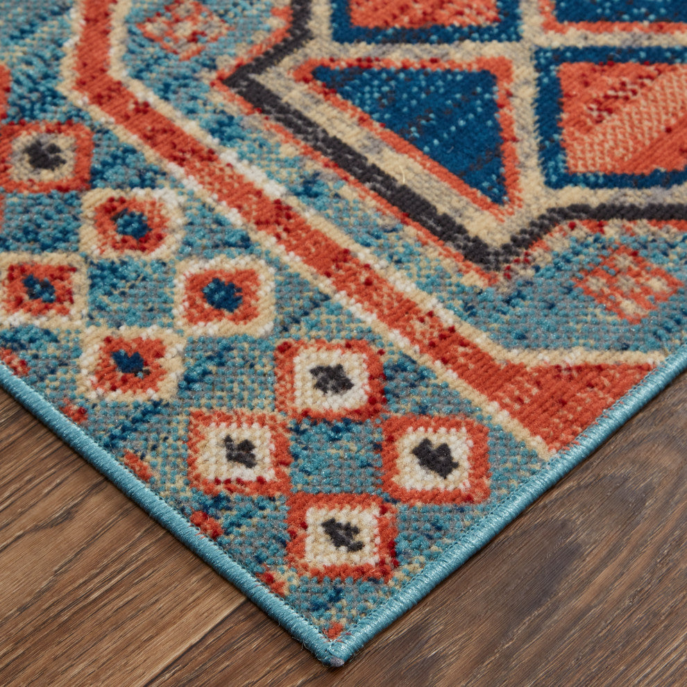 Weave & Wander Kezia Rug, River Blue/Red Orange, 10ft x 13ft-2in