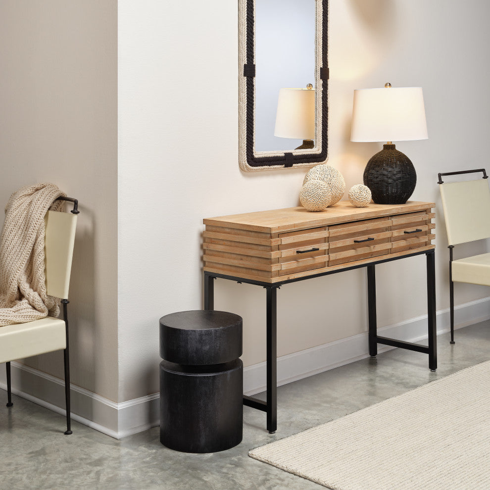 Dylan Wood Round Side Table, Grey