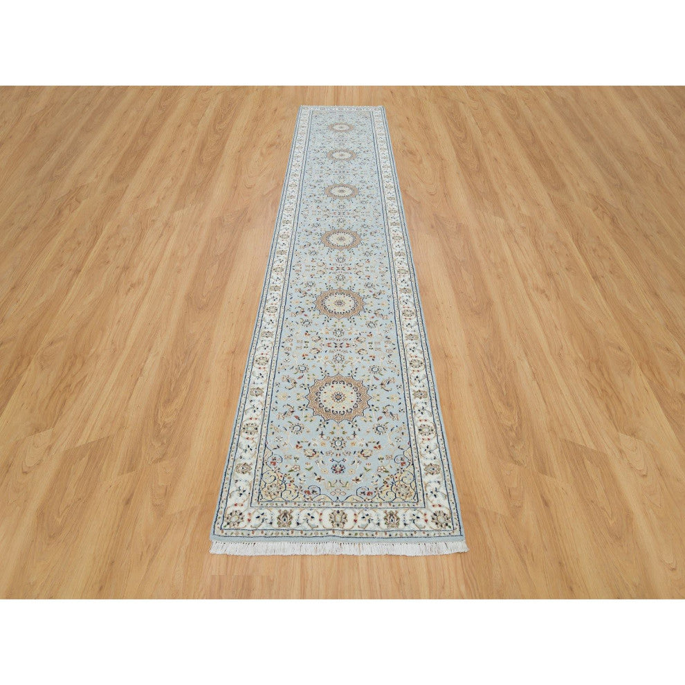 Blue Nain Design 250 KPSI Natural Wool Hand Knotted XL Runner Rug 2'9"x14'