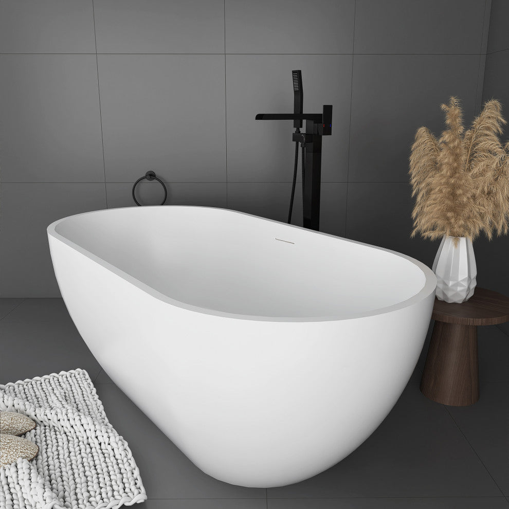 59" Solid Surface Double Slipper Freestanding Flat-bottom Soaking Bathtub