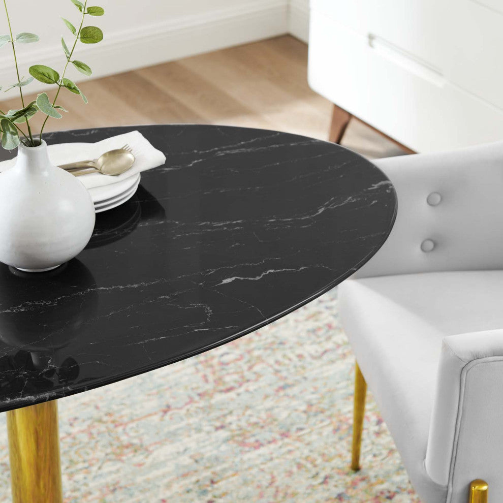Verne 48" Artificial Marble Dining Table Gold Black
