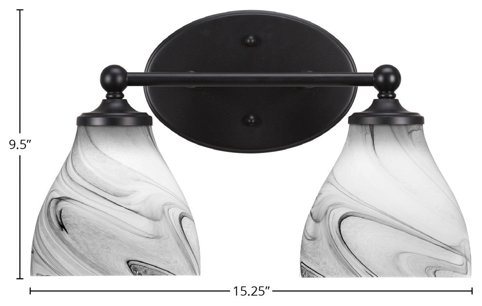 Capri 2-Light Bath Bar, Matte Black/Onyx Swirl