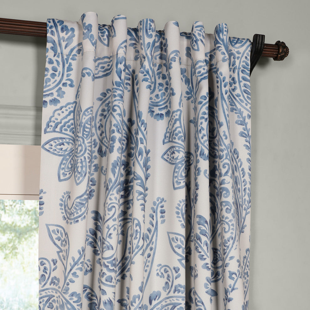 Tea Time Blackout Room Darkening Room Darkening Curtain Pair, China Blue, 50x96