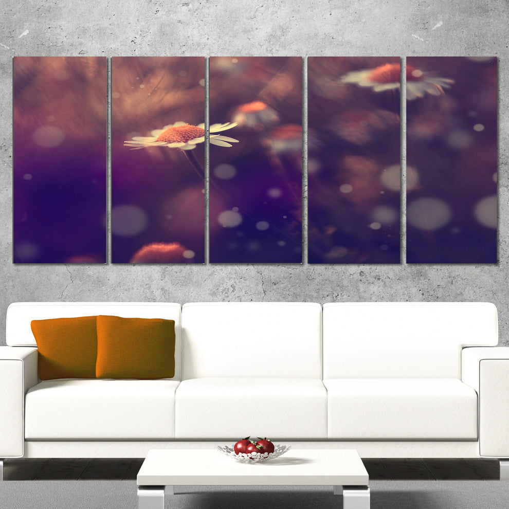 Cute Vintage Flower With Bokeh, Large Floral Canvas Art Print, 60"x28", 5 Panels