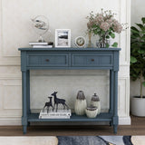 Console Table with Two Drawers and Bottom Shelf, Navy