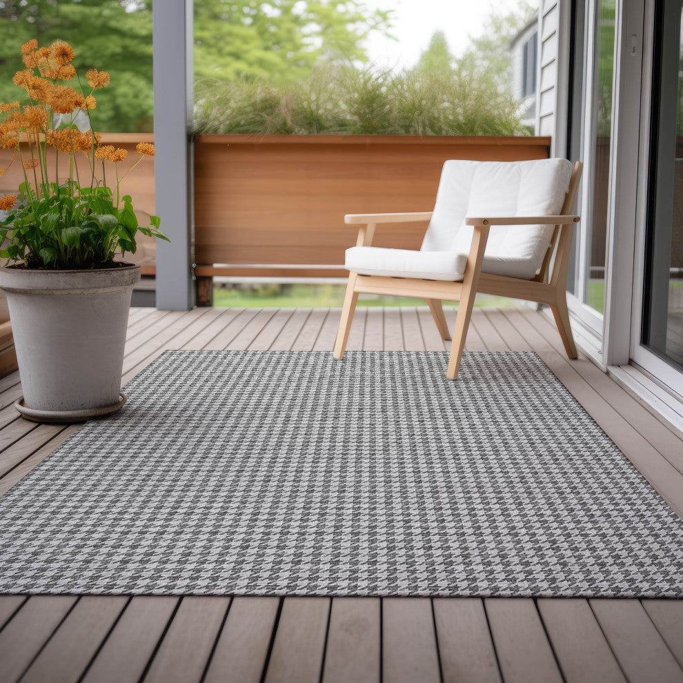 Indoor/Outdoor Hinton HN1 Grey Machine Washable 9' x 12' Rug
