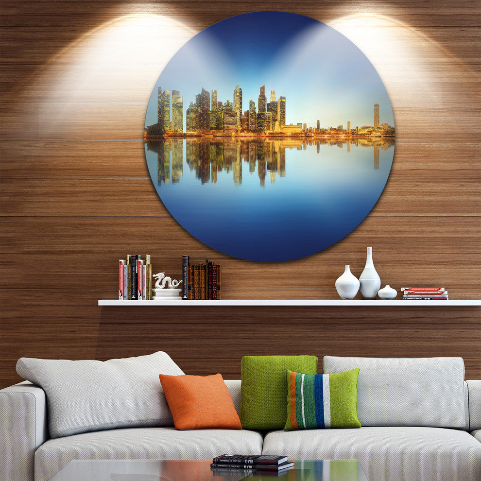 Calm Singapore Skyline, Cityscape Photography Disc Metal Wall Art, 11"