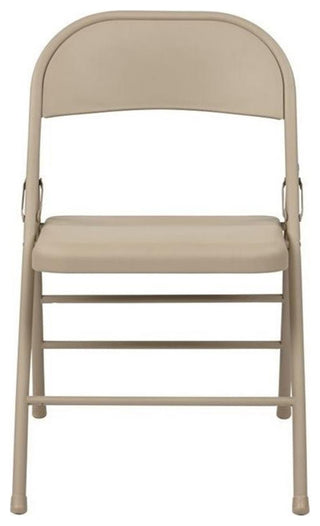 Tan Beige Folding Chair with Metal Seat and Back
