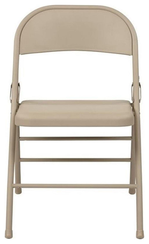 Tan Beige Folding Chair with Metal Seat and Back