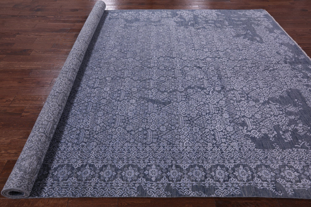 9' 1" X 12' 2" Wool and Silk Modern Hand-Knotted Rug Q8459