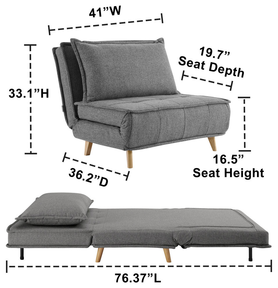 Modern Fabric Upholstered Convertible Sofa Bed Folding Sleeper Chair, Gray