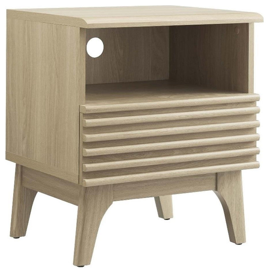Modway Render Modern Particleboard Wood Nightstand - Oak Finish