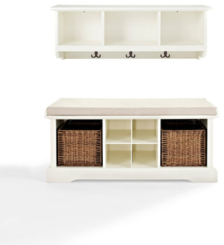 Brennan 2-Piece Entryway Bench and Shelf Set With Baskets, White
