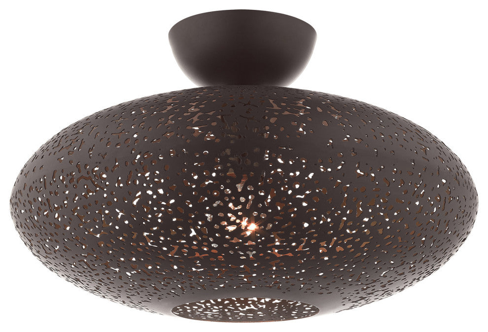 Livex Lighting Charlton 1 Light Bronze With Antique Brass Accents Semi-Flush