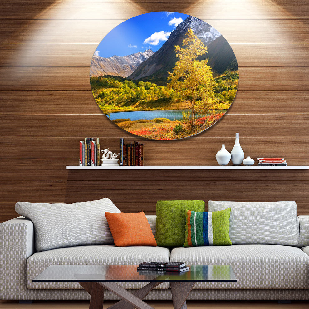 Beautiful Kamchatka Mountains, Landscape Disc Metal Artwork, 23"