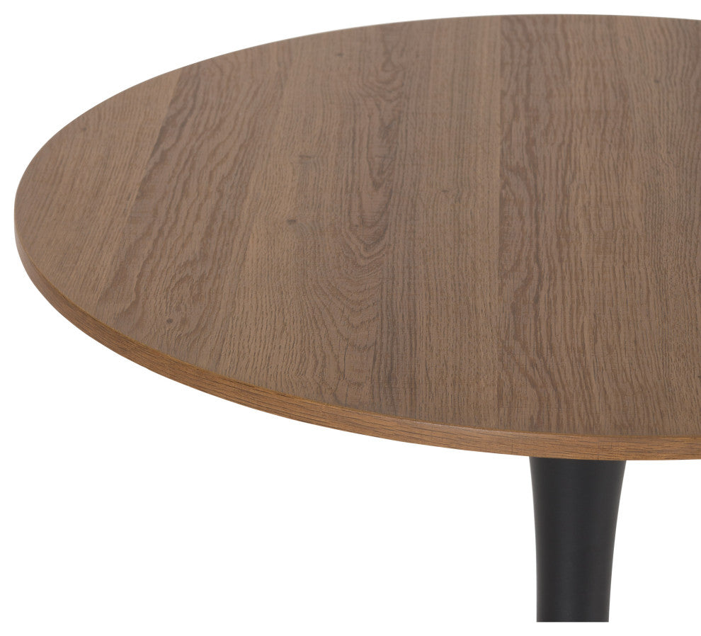 CorLiving Ivo Round Brown Faux Wood Engineered Wood Bistro Table with Metal Base