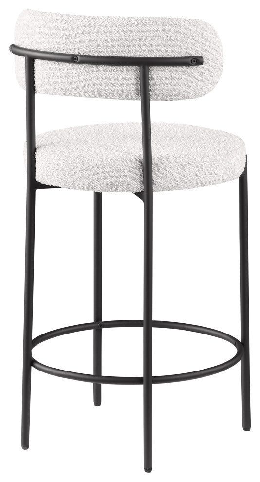 Beacon Upholstered Stool, Set of 2, Cream, Matte Black Finish, Boucle Fabric