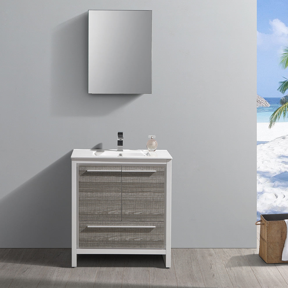 Allier Rio 30" Ash Gray Modern Bathroom Vanity Set, Cabinet, Faucet, FFT1040CH
