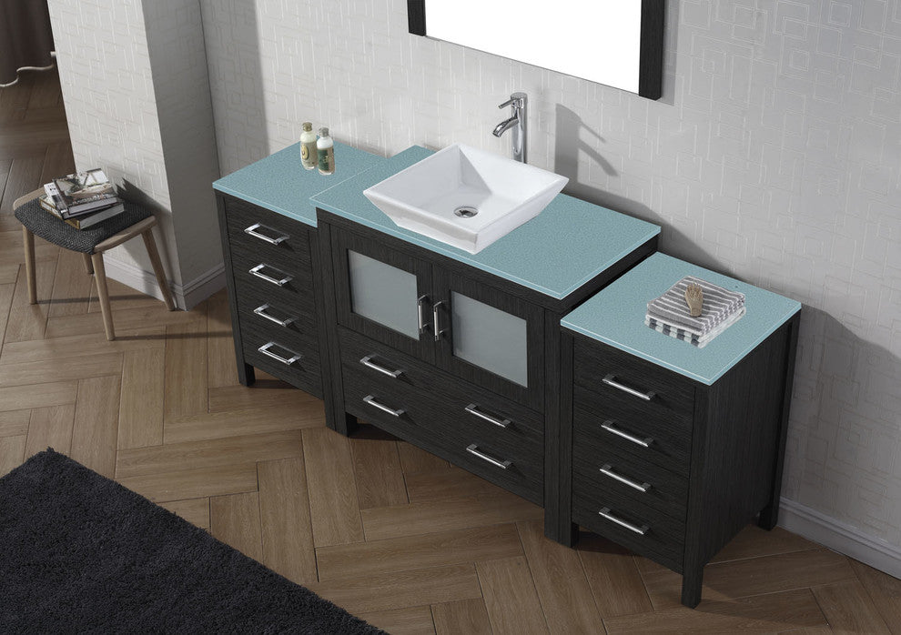 Virtu Dior 72" Single Bathroom Vanity, Zebra Gray , Faucet, Mirrors