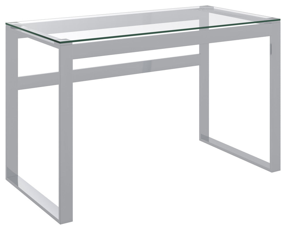 Contemporary Glass and Stainless Steel Desk, Silver