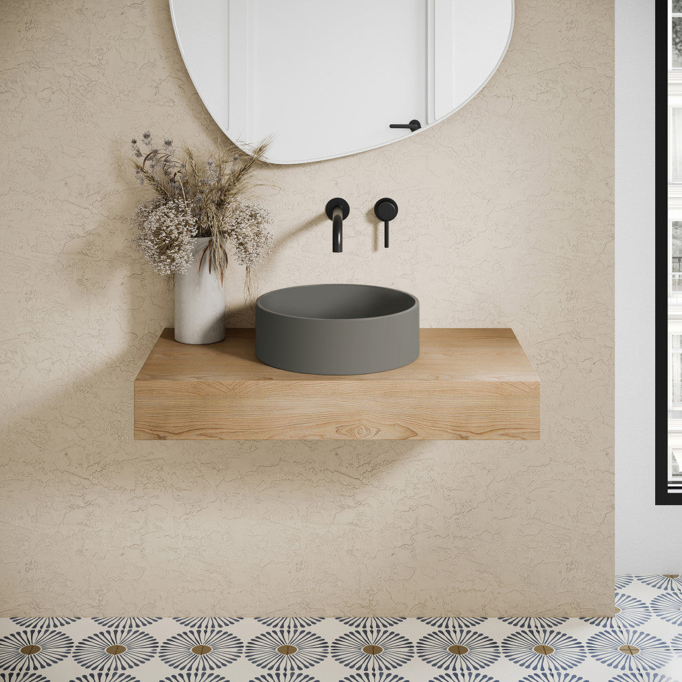 Lisse 14.5" Round Concrete Vessel Bathroom Sink, Dark Gray