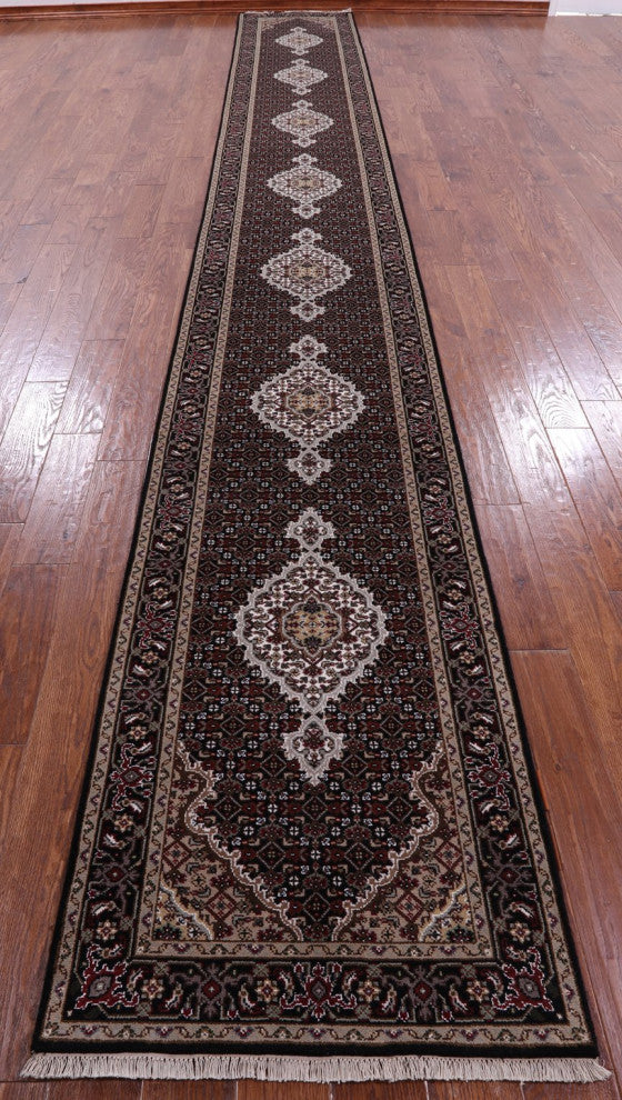 2' 6" X 19' 11" Persian Tabriz Wool and Silk Hand Knotted Runner Rug Q5978