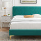 Platform Bed Frame, Queen Size, Velvet, Teal Blue, Modern Contemporary, Bedroom