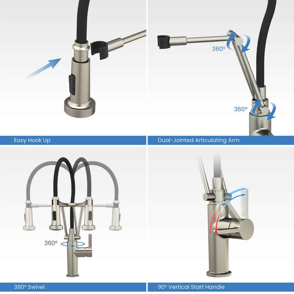 Engel Single Handle Pull Down Kitchen Faucet, Brushed Nickel